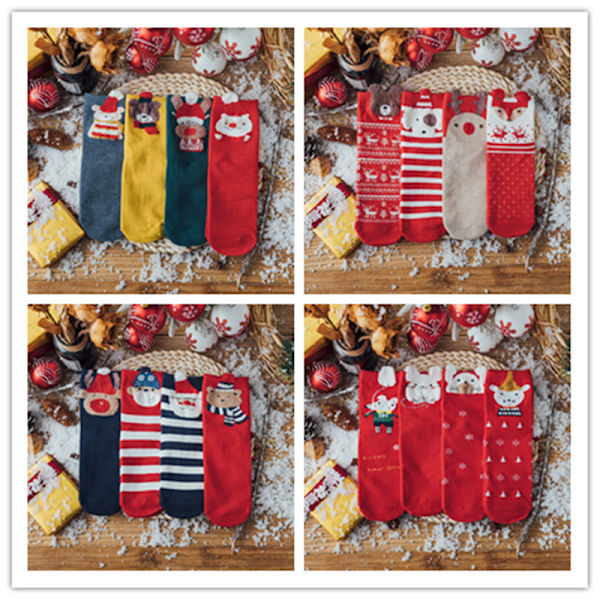 Syksyn ja talven sukat Lasten puuvillaiset sukat Uudenvuoden keskipitkät sukat Joulu sukat Naisten luovat piirretty eläinsukat Lahjasukat Santa Claus 4  pairs/box