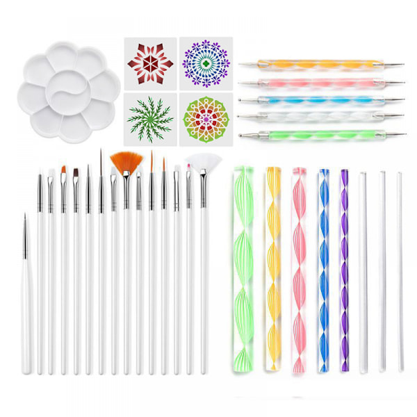 33-delad Mandala prickverktygssats för målning av stenar, prickverktygssats för målning av stenar, Mandala-stenciler, akrylstav, prickborrverktyg, plus stencil