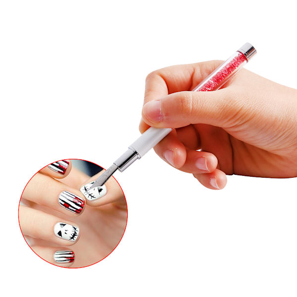 2-färgad nagelpenna med avtagbart huvud, manikyrdesign, liner, ritning, prickverktyg (rosa)