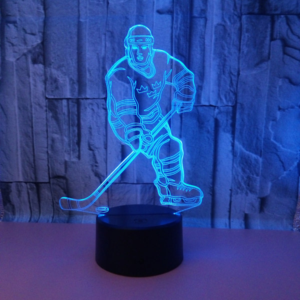 Qinwei 3D nattlys Ishockeyutøver 3D illusjonslampe 16 farger endring med fjernkontroll Beste bursdagsgaver for menn kvinner （Stil U）