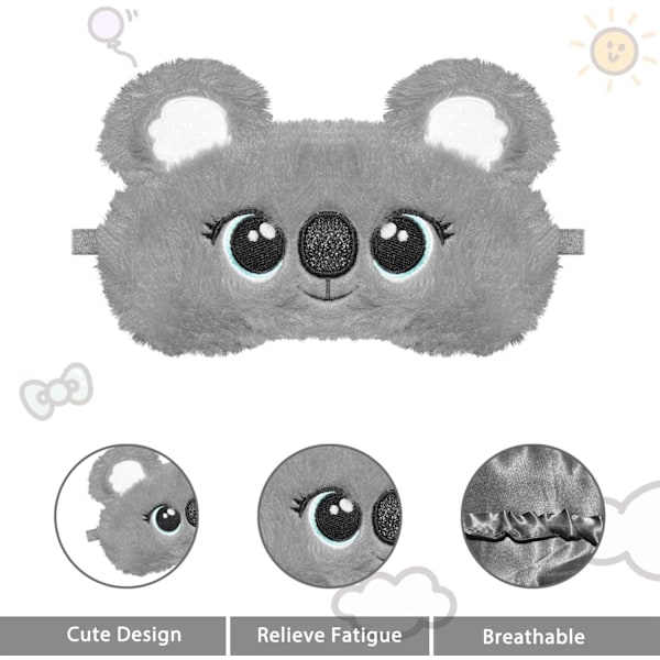 Tecknad Sovmask, Söta Plysch Ögonmask för Barn, Koala Djur Mjuk Fluffig Plysch Ögonbindel för Sömn, för Natt, Resa, Tupplur (Grå Koala)