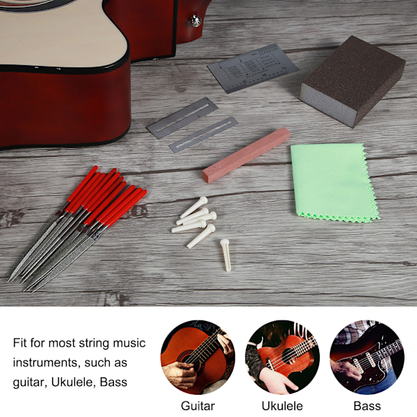 Gitarr Reparation Underhåll Mätning Slipning Polering Kits Verktygssats