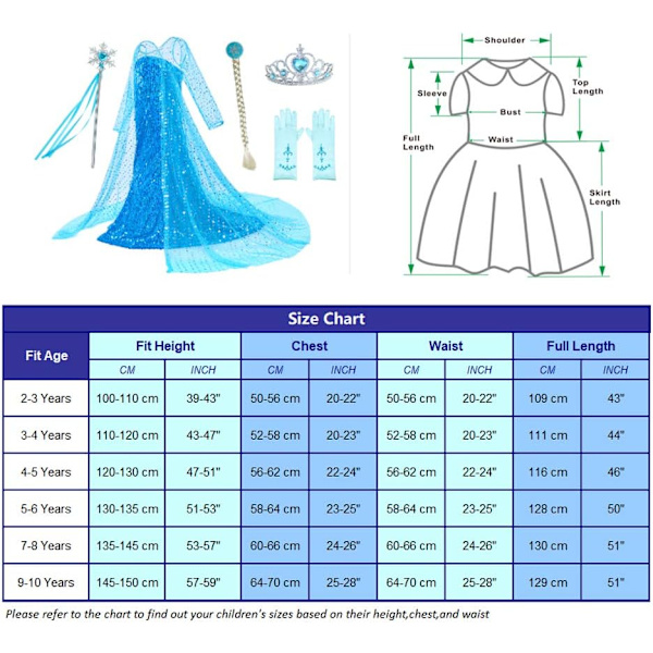 Lyxiga Prinsessklänningar med Glimmande Lång Kappa för Flickors Födelsedagsfest 5-6 Years Blue