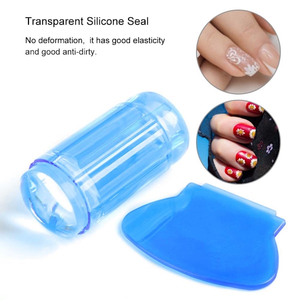 Transparent Silikoneneglelak Forsegling Hoved Stempel Skraber Neglekunst Værktøj (Transparent Blå)