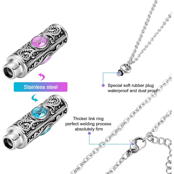 2 st Urnhalsband för aska Kremering Urna Hänge Halsband Kristall Kremering Smycken med Förvaringsväskor Minneshänge (Lila, Blå)