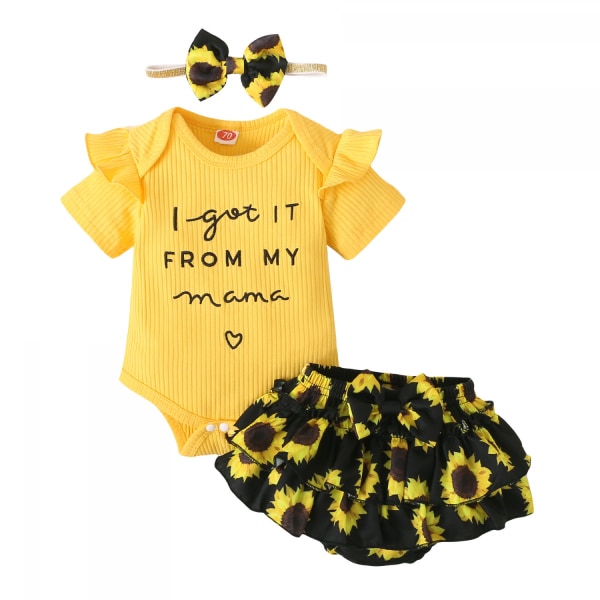 AVEKI Newborn Baby Girl Kläder Romper Shorts Set Blommiga Sommar Outfits  Söta Baby Kläder --- Gula（Stl 90） f69b | Fyndiq