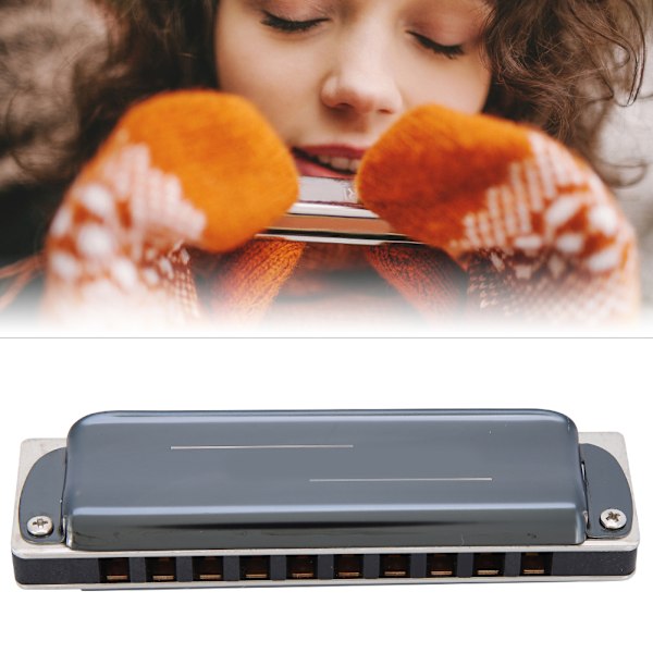 Blues Harp Harmonika 10-huls Mundharmonika Eb-nøgle Musikalske gaver Fosforbronze Tone Reed (sort)