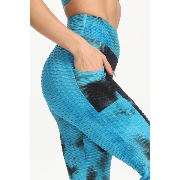 Leggings for kvinner rumpe løft kvinner Booty høy midje mage kontroll trening yoga bukser fersken hofte sports leggings for jenter M（Svart og blå slips）