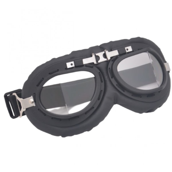 Motorcykelglasögon utomhus vindtät, vattentät och dammtät glasögon svart ram svart läder Silver centerstråle (transparenta linser)