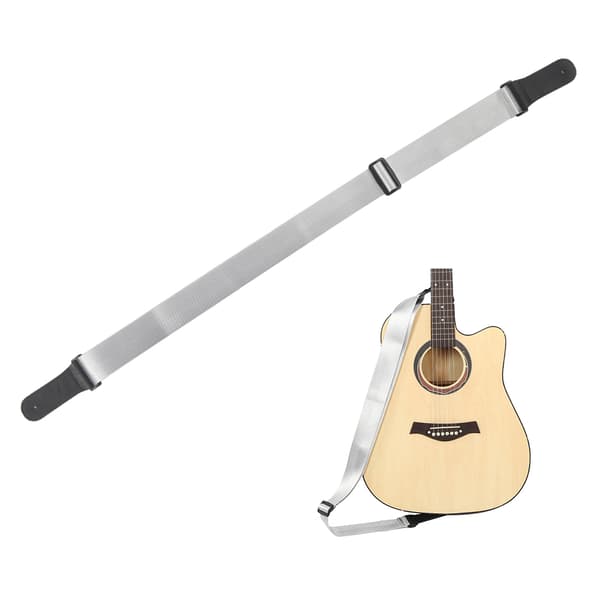 Gitarrrem för akustisk, elektrisk bas, ukulele, nylonbälte, justerbar, toppläderhuvud (silver)