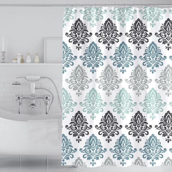 Badeforhæng til brusebad med fjerprintdesign - Polyesterstof badeforhængsdekorationsæt - 12 stk. kroge - 31 x 71 tommer