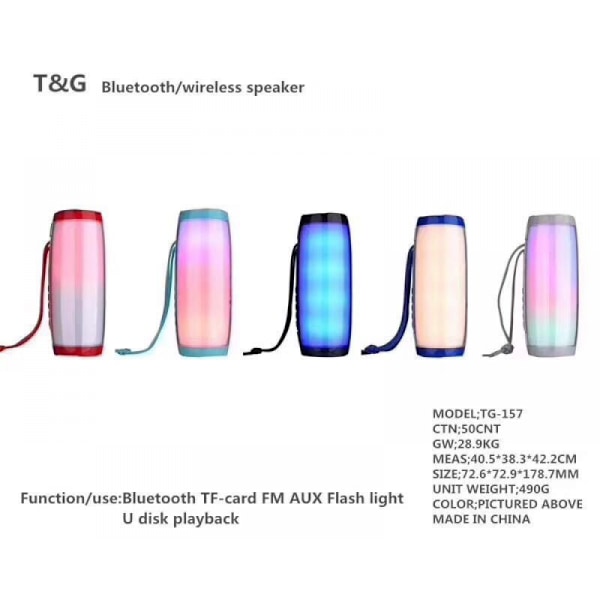 TG157 Trådlös Bluetooth-högtalare LED-melodi Lykta Kreativ Present Utomhus Vattentät Subwoofer Röd