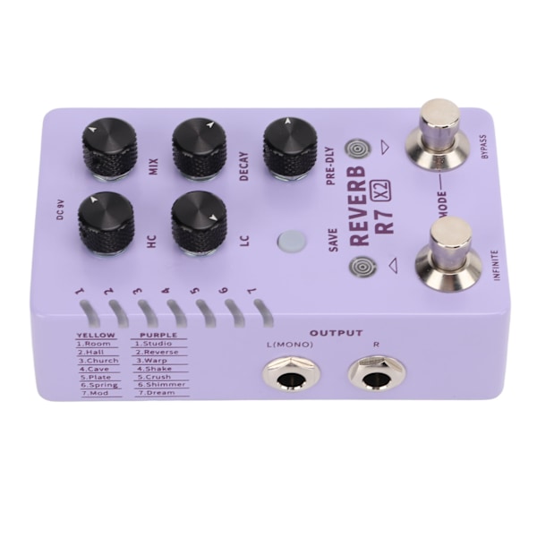 Reverb-effekt Stereo Elektrisk Gitarr Singel Pedal Förinställd Växling 14 Effekter R7 X2 100‑240VEU Plugg