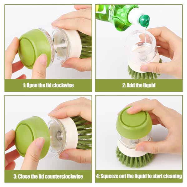 2-pack multifunktionell köksdiskborste med diskmedelsdispenser och bas, diskborste för effektiv rengöring av kastruller, disk