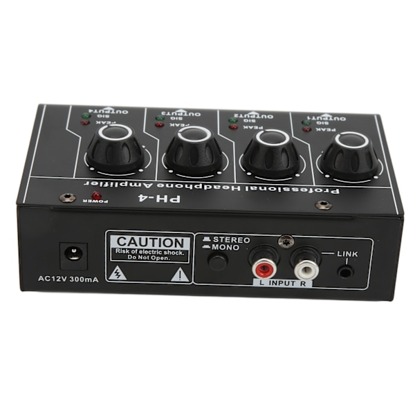 Hovedetelefonforstærker Splitter 4 Kanals Stereo Output RCA Input Mini Switcher 220VAC