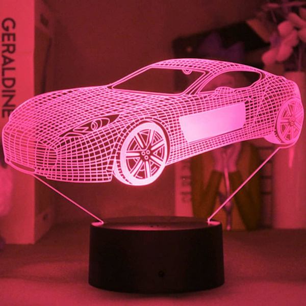 3D-bil nattlampa bordslampa optisk illusionslampor 7 färger skiftande lampor LED bordslampa jul hem kärlek födelsedag barn barn inredning leksak present