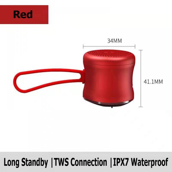 Bärbar trådlös Bluetooth högtalare TWS IPX7 Vattentät Ultra Mini Bluetooth-högtalare Röd liten högtalarlåda Metallstomme