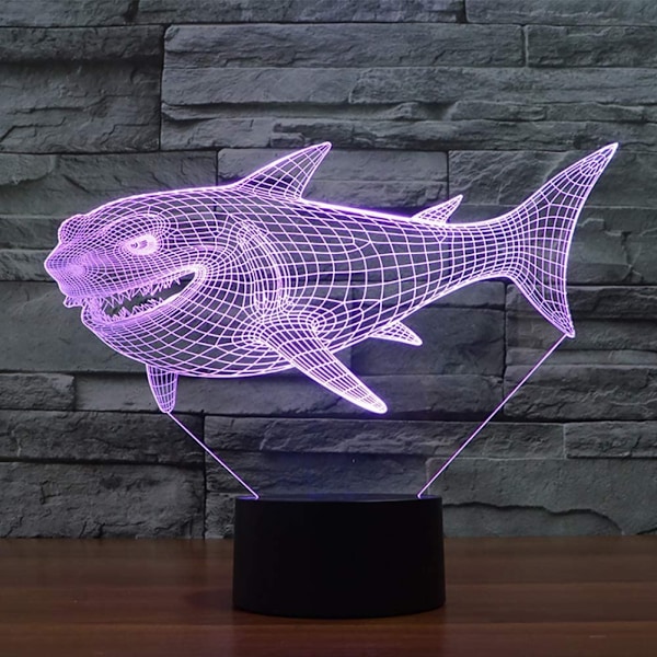 3D Hai-yövalo LED-illuusiolamppu 7 väriä vaihtuva pöytälamppu kosketusohjauksella USB-kaapelilla Makuuhuoneen sisustus Juhla- ja syntymäpäivälahjat Lelut