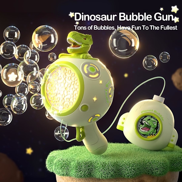 Grön Dinosaurie Elektrisk Uppladdningsbar Bubbelpistol Maskin Blaster med 500ml Bubbellösning Flaska & LED-lampor, Automatisk Bubbelmaskin green