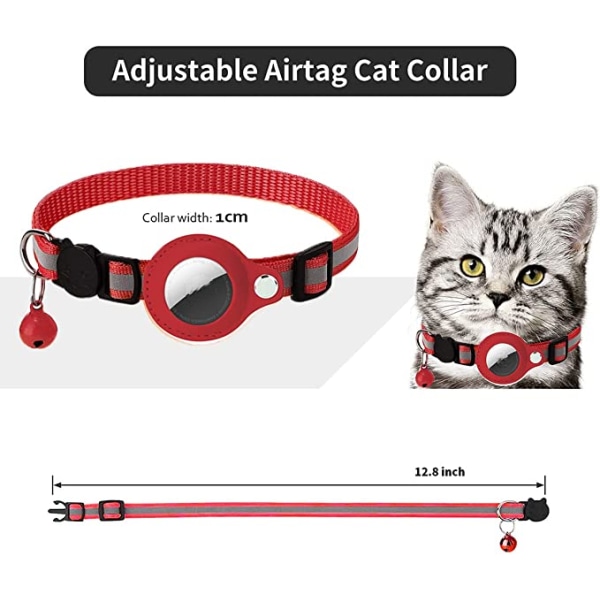 AirTag katthalsband reflekterande justerbart katthalsband med luftmärkeshållare och klocka brytspänne Lättvikts för husdjur Kattunge, röd