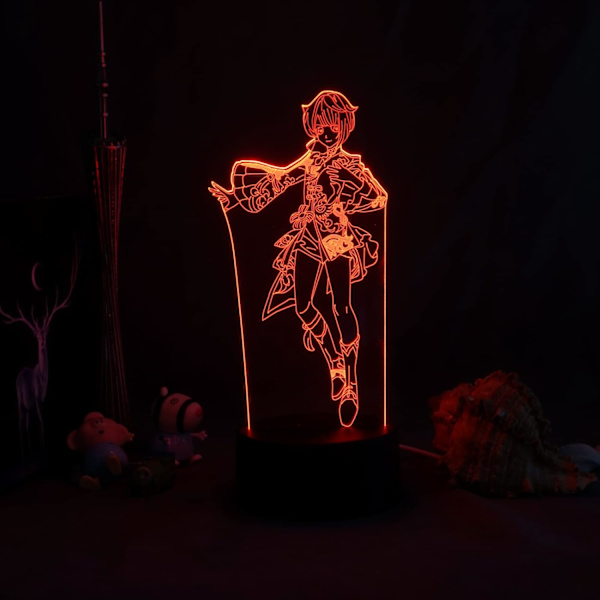 Genshin Impact 3D Illusion Natlampe - Spil Lys til Soveværelsesindretning LED Lys Atmosfære Sengebords Natlamper Børnegave Harakami Gyokyu