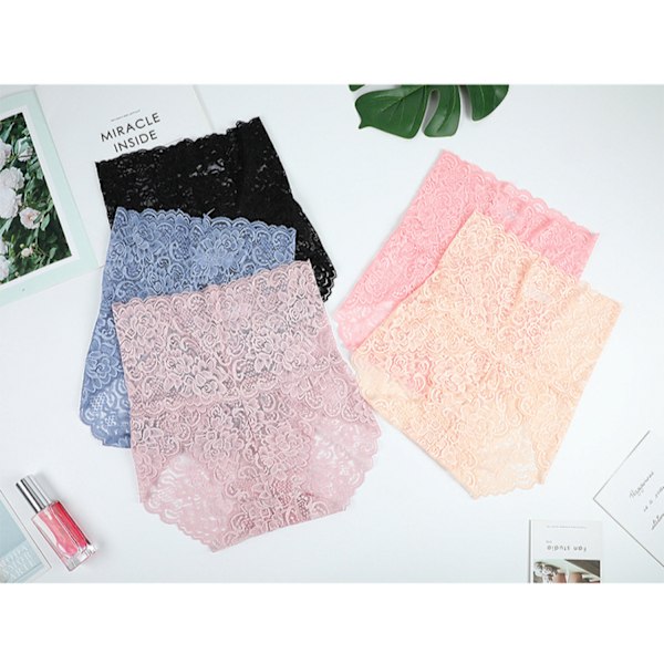 Womens Lace Underwear High Waist Panties Sexy Set 3-Pack, Blå, 3XL