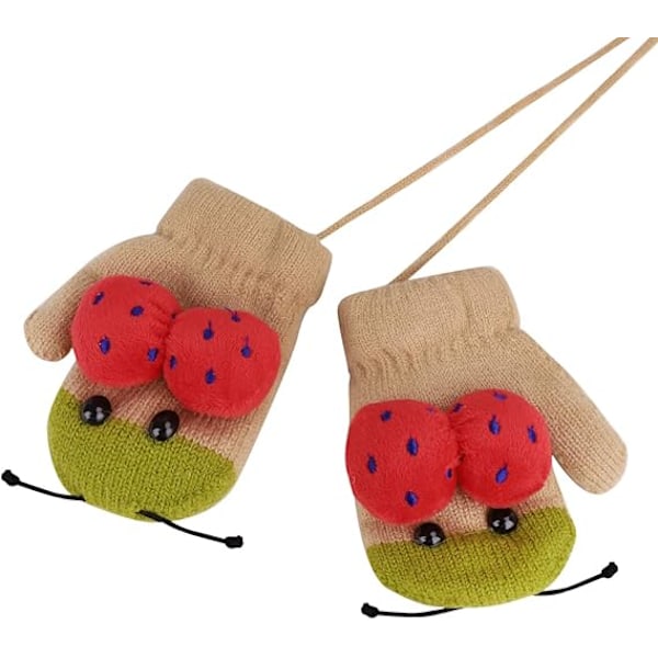 Stickade Ullvantar Vinter Varma Fluffiga Hel Finger Vantar Söta Cartoon Vantar Tjock Sammet Hängande Hals Vantar Födelsedag Jul