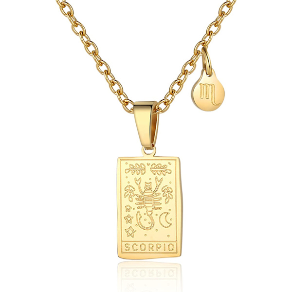 Stjärntecken Halsband för Kvinnor Konstellation Tarot Kort Hänge Dubbelsidig Guld Rostfritt Stål Halsband Vänskap Smycken Present till Flickor
