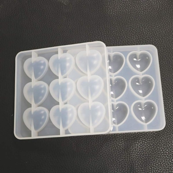 Hjerteformet Epoxyform Silikonform 9 stk 3 x 2,8 cm Harpiks Kærlighed Hjerteform DIY Håndværk til Nøglering, 1 cm Dybde