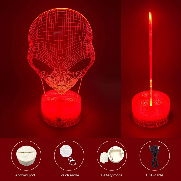JUSTUP 3D Night Lights 16 färger Ändrar dimbara utomjordiska leksaker med Smart Touch-fjärrkontroll för pojkar, flickor （Crack Seat）