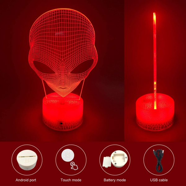 Qinwei 3D nattlampor 16 färger som ändrar dimbara utomjordiska leksaker med smart touch-fjärrkontroll för pojkar flickor (Crack Seat)