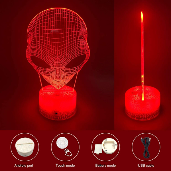 Qinwei 3D Yövalot 16 Väriä Vaihtuvat Himmennettävät Alien-Lelut Älykkäällä Kosketuskaukosäätimellä Pojille ja Tytöille (Crack Seat)