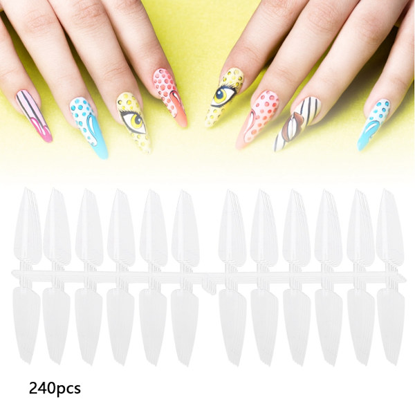 240PCS Fällbara platta bakspetsade nagelspetsar Manikyr färgdisplay övningsverktyg (transparent)