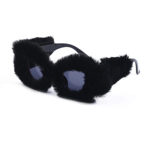 （Svart）Nattklubb Solbriller Kvinner Pluss Fuzzy Cat Eye Solbriller Punk Myk Fløyel Skygger Damer Håndlaget Fest Maskerade Briller