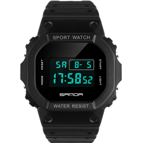 Fyrkantig multifunktionell elektronisk watch, watch 30M vattentät med lysande svart hartsrem