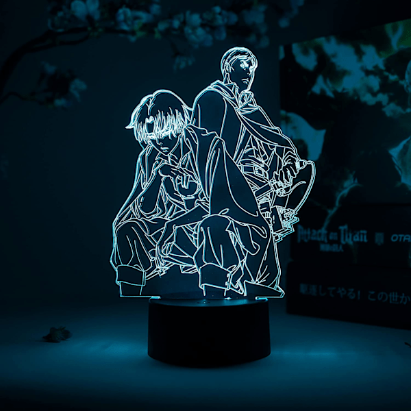 Levi & Erwin Smith Otaku-lamppu – Hyökkäys Titaneja vastaan – Anime-lampun hahmo yövalo, 16 väriä RGB LED – Kaukosäädin, 3D Anime-huoneen sisustuslahja