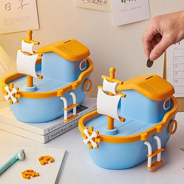 Spargris Pirate Skepp Pengabox Okrossbar Plast Mynt Spargris Pengaboxar Barn Pirate Skepp Leksaker Segelfartyg Statymodell för Födelsedag