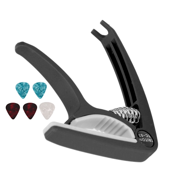 Elektrisk gitarr capo ABS snabb frigöring Ukulele gitarr capo set med 5PCS gitarr plektrum för mandolin banjo svart