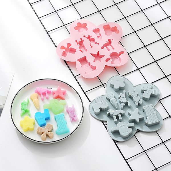 2PCS DIY Mikrovågsugn Silikon Bakform Cartoon Liten Fårgård Chokladform Kakform