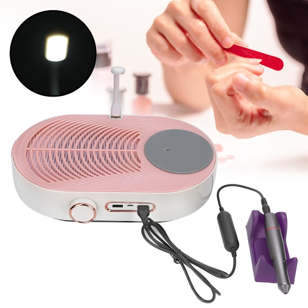 40W 3 i 1 nagel dammsugare nagelborrmaskin med LED-ljus manikyrverktyg rosa