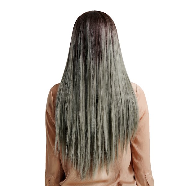 Langt, rett parykk for kvinner i grått og cyan med gradient - Stilig cosplay-parykk for fest - Syntetisk parykk 71 cm