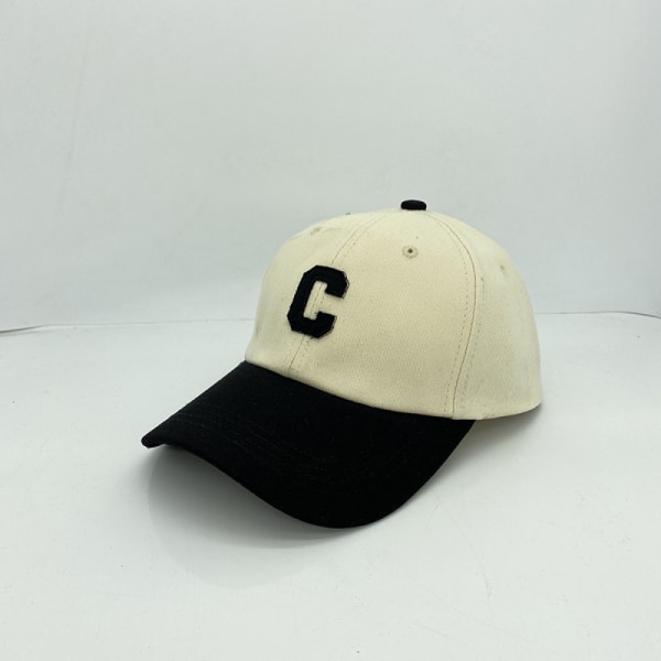 Dotpet Hat Dam Vår och Höst Broderi Bokstav C Färgblock Brätte Enkel Baseball Cap Herr (Vit Och Brun)