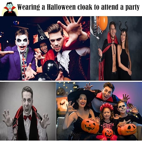 Maklulu Halloween Vampyyriviitta Asu Aikuisten Halloween Asu Viitta Musta ja Punainen Käännettävä Pystykaulusviitta