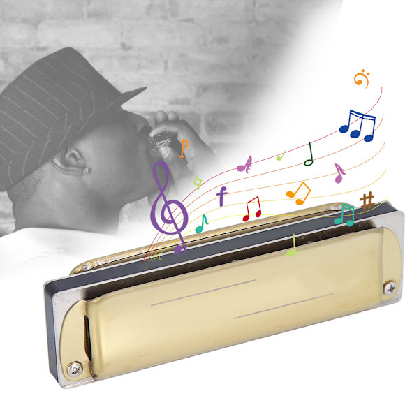 Blues Harmonica 10-hulls munnspill diatonisk harpe Db-nøkkel nybegynnergaver blåseinstrument Golden