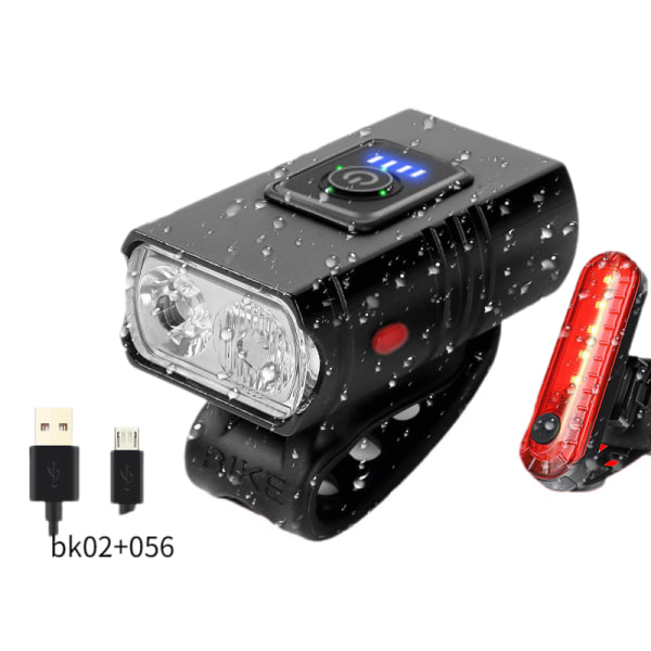 USB uppladdningsbar vattentät cykelstrålkastare med power -bk02+056 (enkelpack)