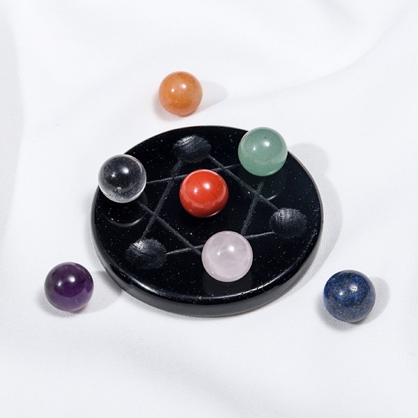 1 set naturlig obsidian 5 cm sju stjärnor array kristallkvarts boll reiki yoga meditation prydnader chakran stenar helande stenar