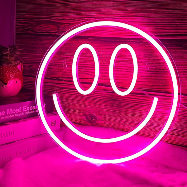Smile Face Neon Sign Led Neon Light Väggdekor Smiley Face Light Up Signs USB-drivna Neon Signs för Sovrum Barnrum（Rosa）