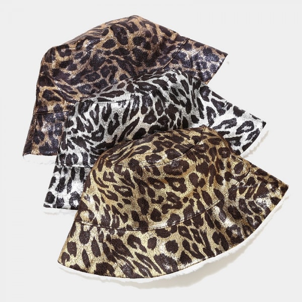 AVEKI Leopardmønstret bøttehatt Trendy dyremønster fiskerhatter for kvinner Reversible pakkbar caps