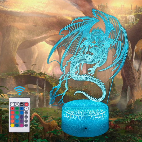 Qinwei Dragon Lamp Dinosaurie Nattlampa 16 Färger Fjärrkontroll Smart Dragon Ljus Bästa Jul Födelsedag Drakpresenter för 3-12 Åriga Pojkar Flickor