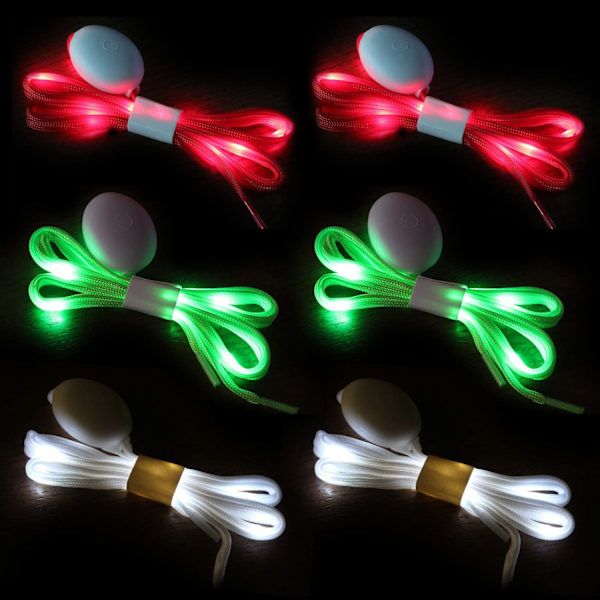 3 par LED lysende skolisser med 3 tilstande til fest, dans, løb og gør-det-selv - 3 par (grøn, rød og hvid)